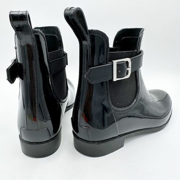 Marc Fisher Women's 6 Rainy Black Glossy Ankle‎ Rain Bootie Buckle Boot Sz 7 - Picture 4 of 11